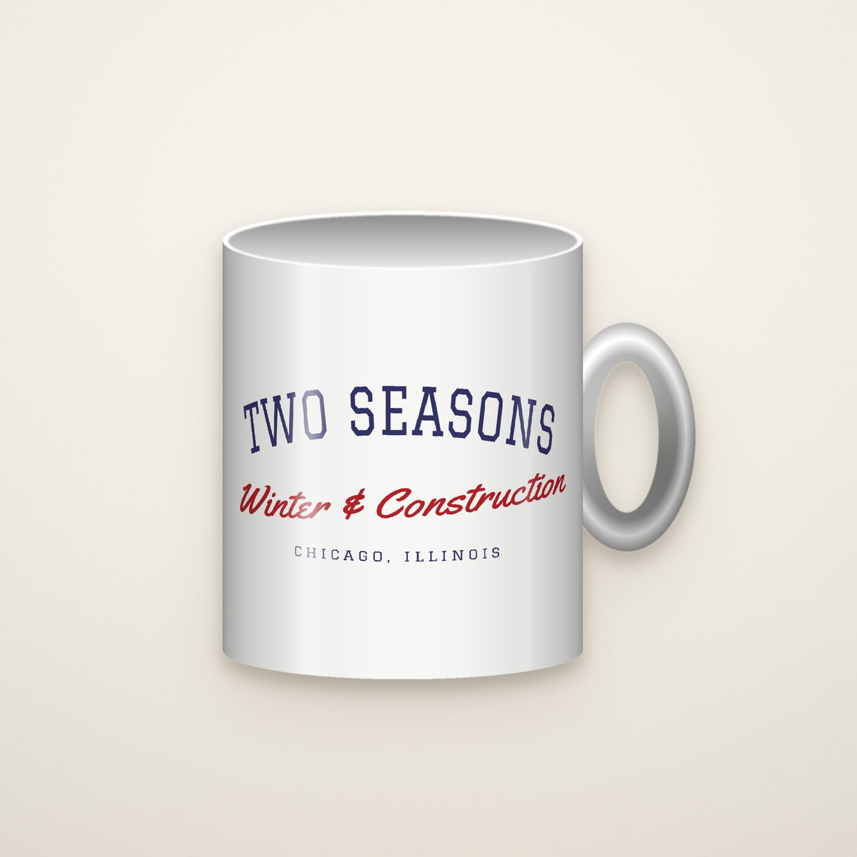 Two Seasons Coffee Mug, White on an ivory backdrop