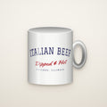 Italian Beef Dipped & Hot Coffee Mug, White on an ivory backdrop