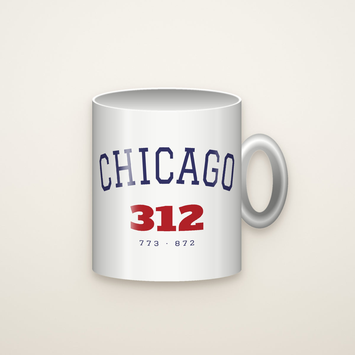 Chicago 312 Coffee Mug, White on an ivory backdrop