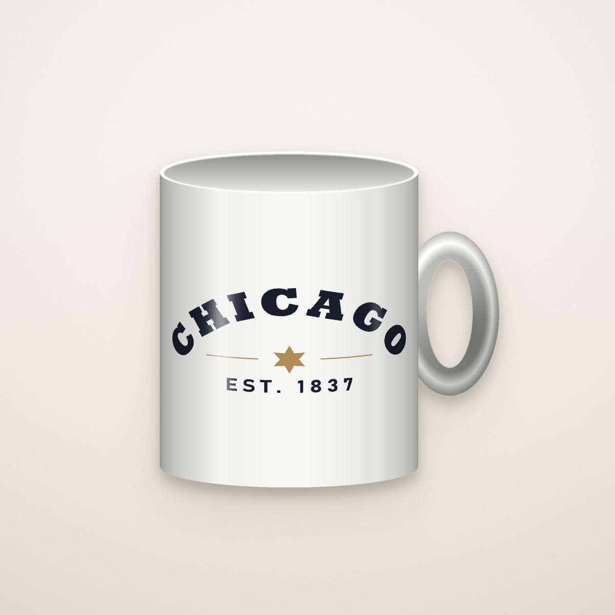 Chicago Est. 1837 Coffee Mug, White on an ivory backdrop