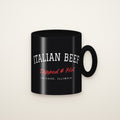 Italian Beef Dipped & Hot Coffee Mug, Black on an ivory backdrop