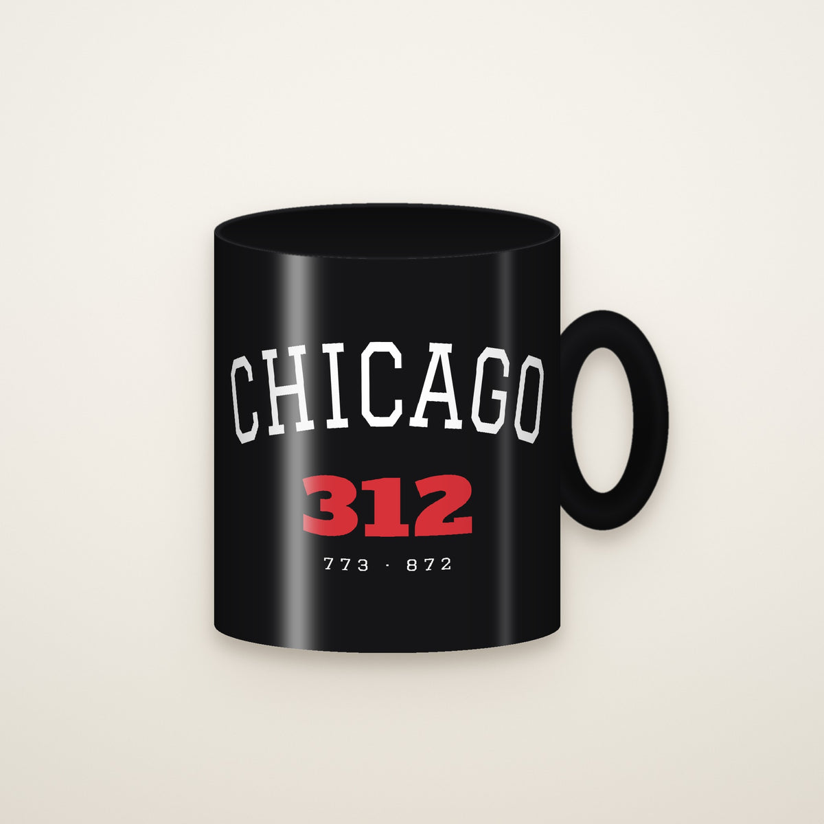 Chicago 312 Coffee Mug, Black on an ivory backdrop