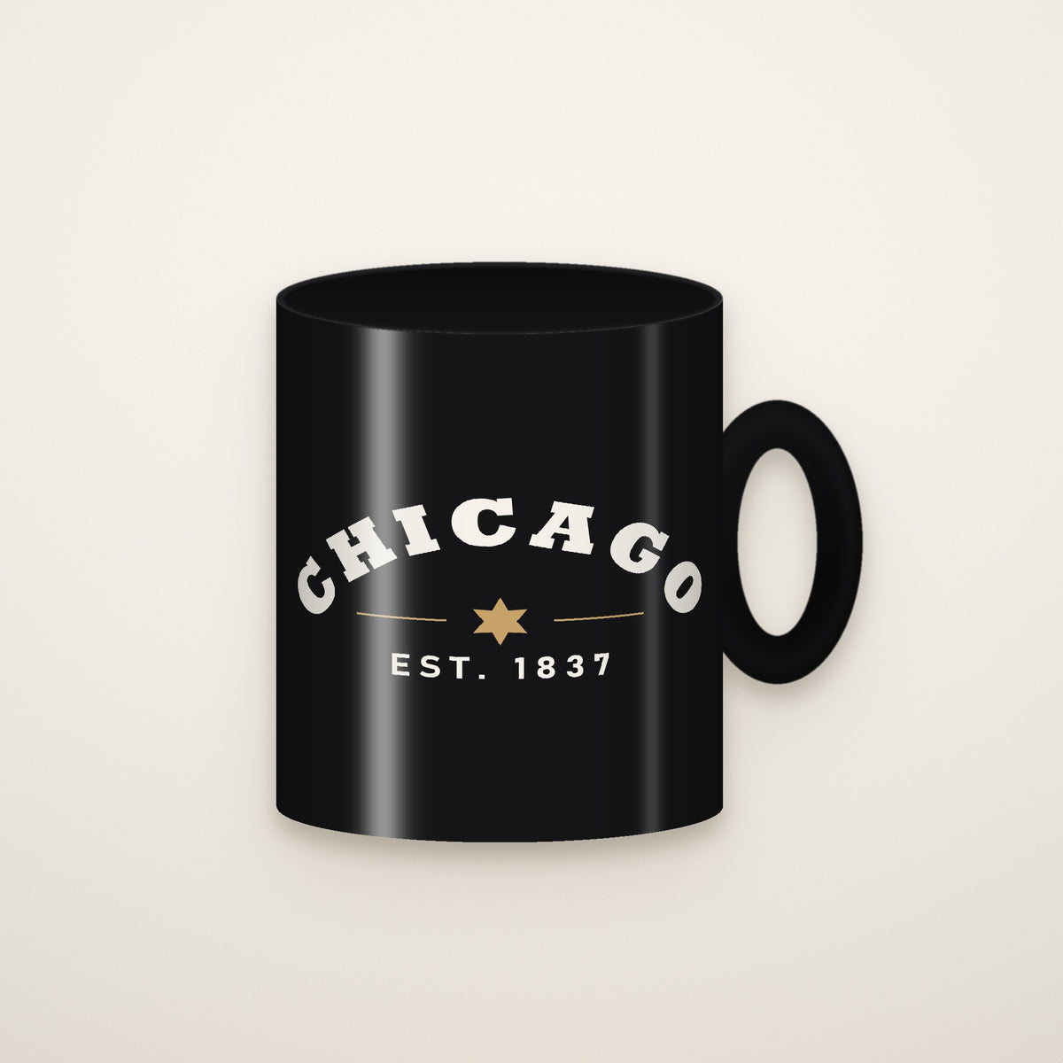 Chicago Est. 1837 Coffee Mug, Black on an ivory backdrop