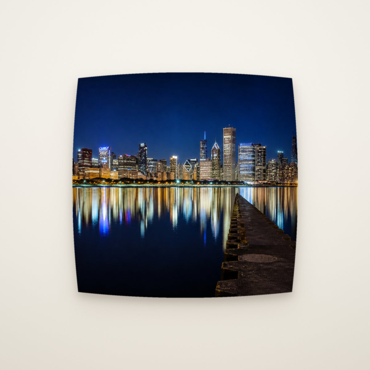 Olive Park Night Skyline Throw Pillow on an ivory backdrop