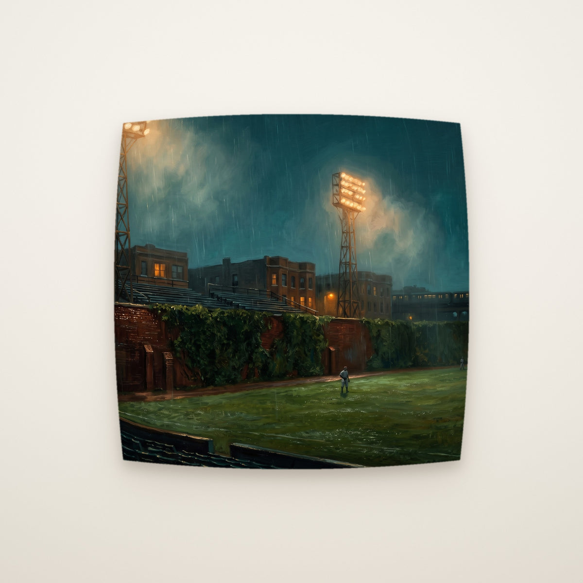North Side Ballpark Throw Pillow on an ivory backdrop