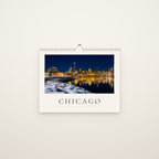 Chicago 2027 wall calendar cover: winter skyline from Adler Planetarium