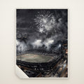 South Side Ballpark Sherpa Fleece Blanket laid flat, painting upright, sherpa corner turned back