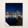 Olive Park Night Skyline Sherpa Fleece Blanket laid flat, painting upright, sherpa corner turned back