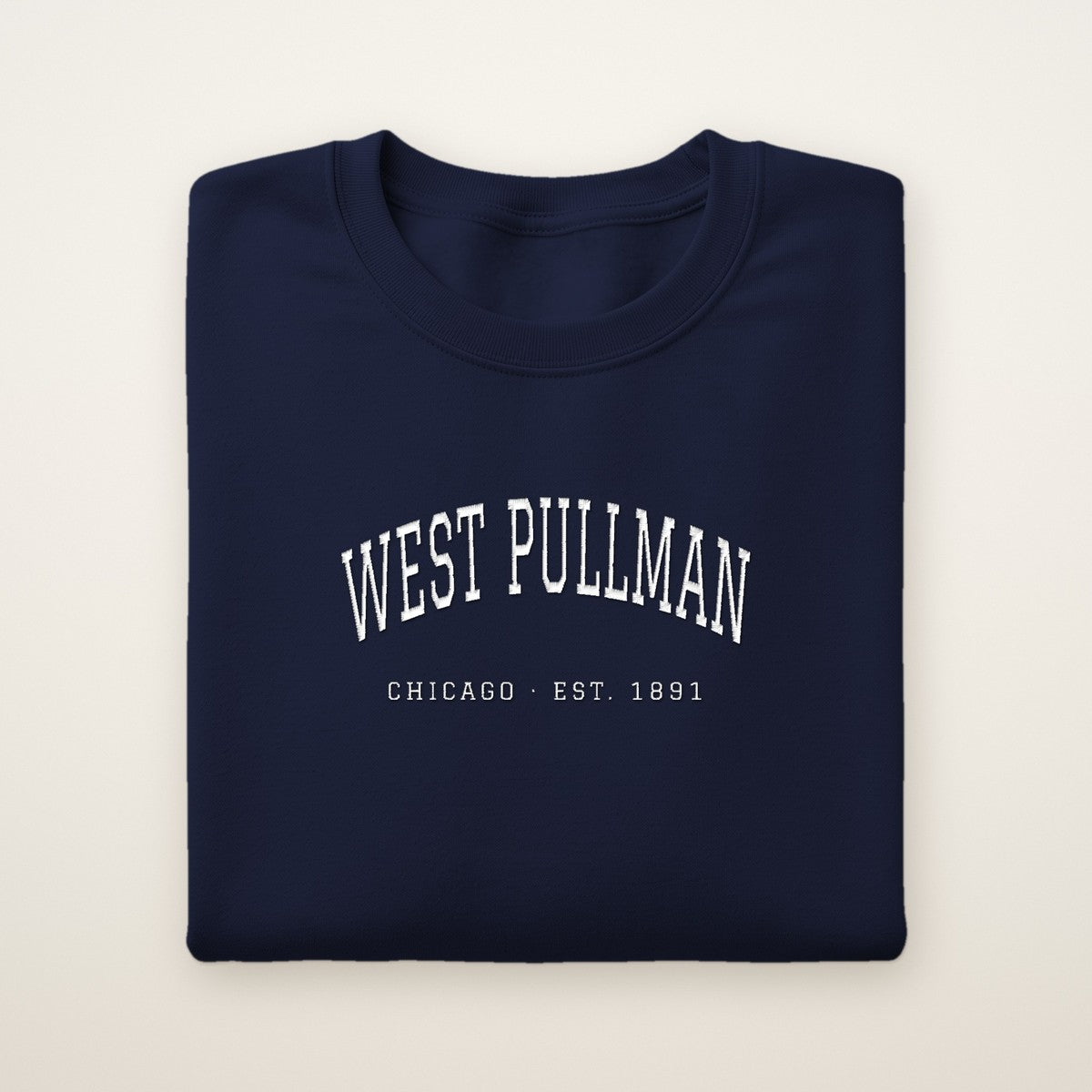 West Pullman Chicago Embroidered Crewneck — White Thread