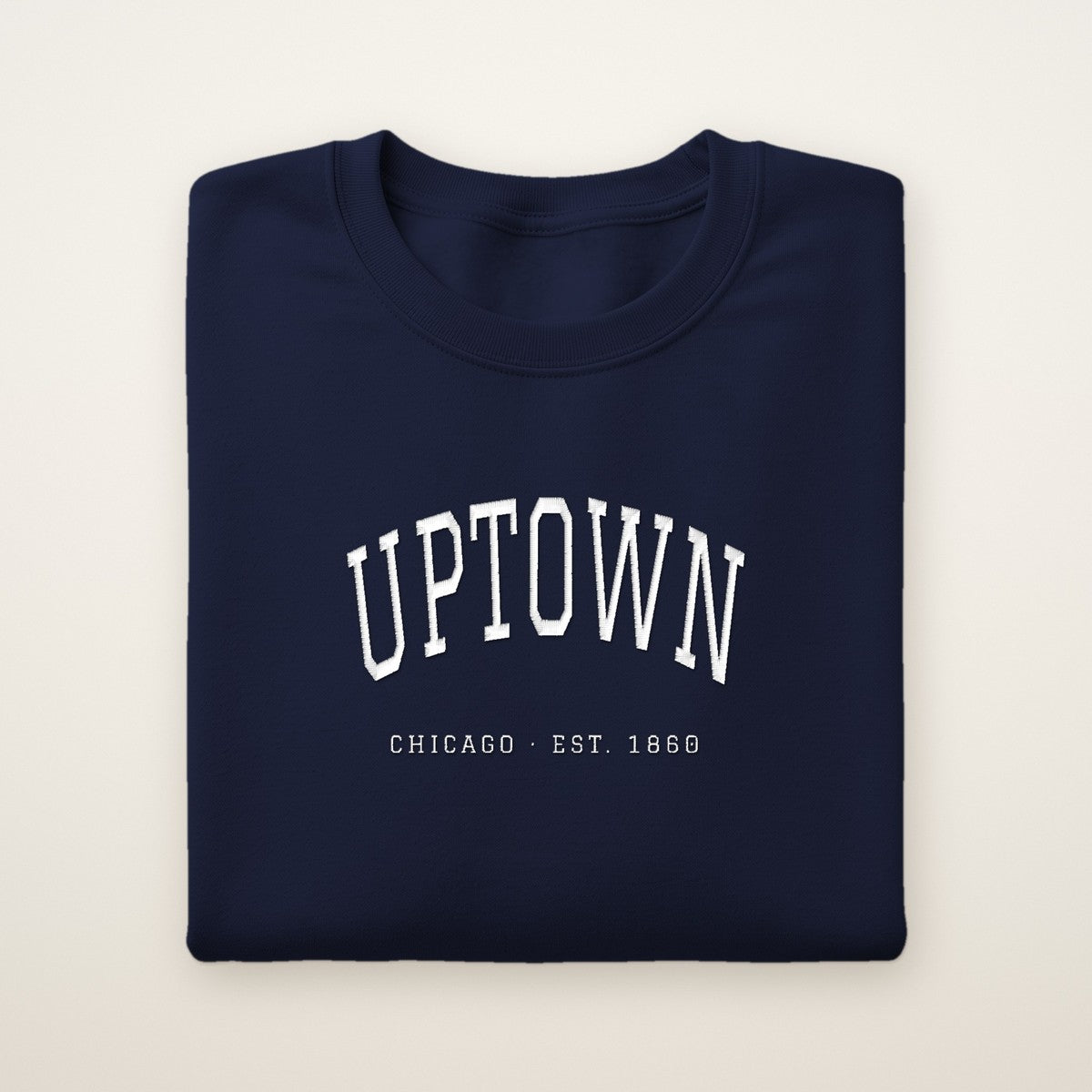Uptown Chicago Embroidered Crewneck — White Thread