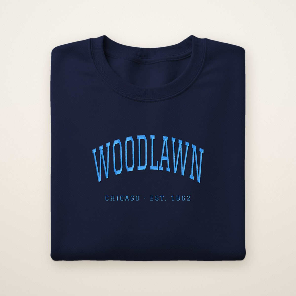 Woodlawn Chicago Embroidered Crewneck — Sky Blue Thread