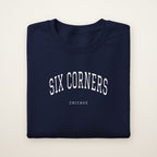 Six Corners Chicago Embroidered Crewneck — White Thread