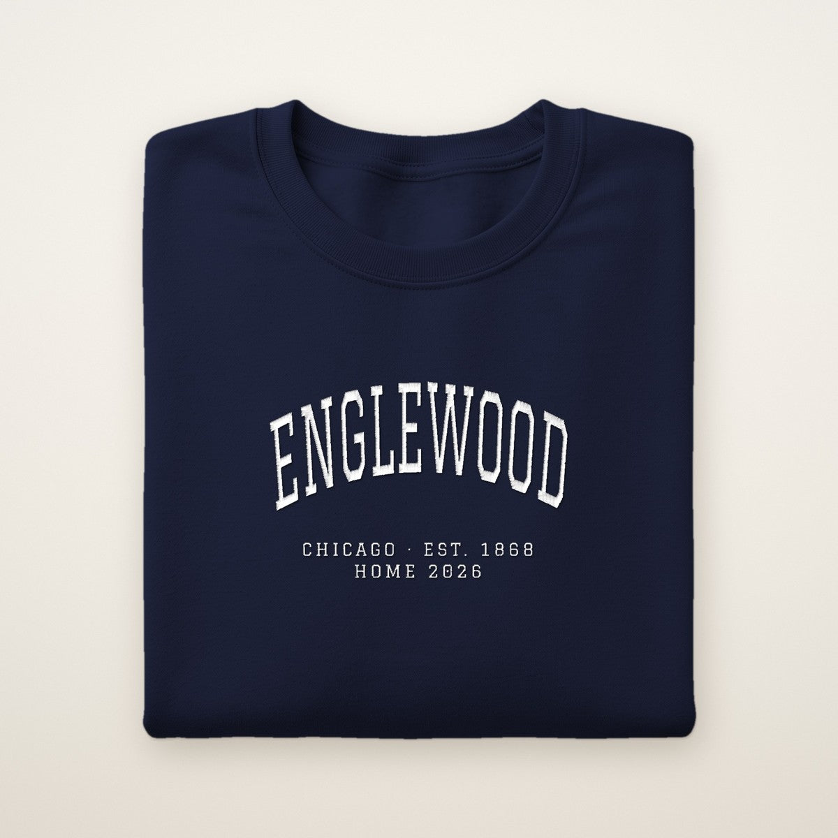 Englewood Chicago Home 2026 Embroidered Crewneck — White Thread
