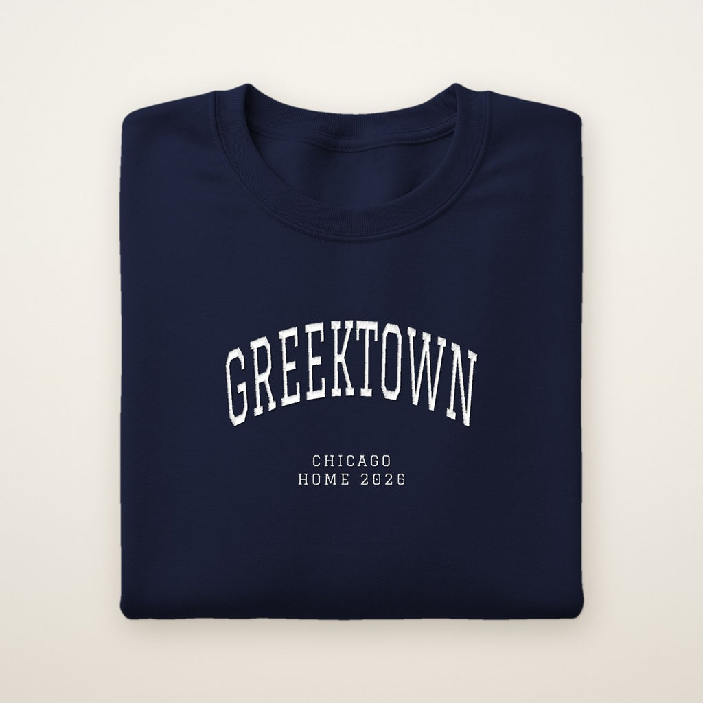 Greektown Chicago Home 2026 Embroidered Crewneck — White Thread