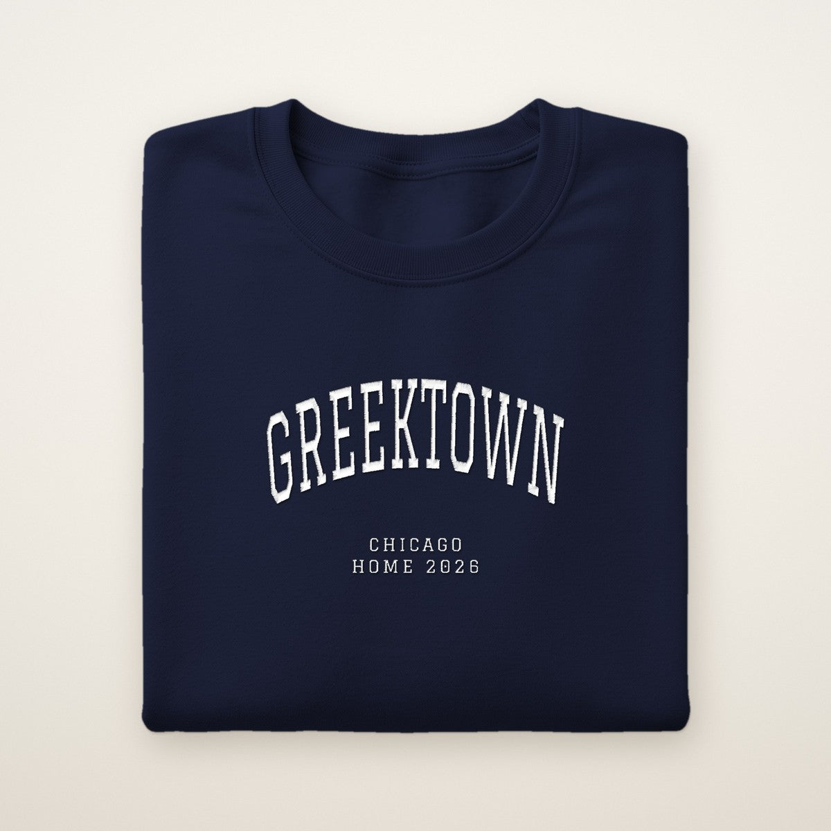Greektown Chicago Home 2026 Embroidered Crewneck — White Thread