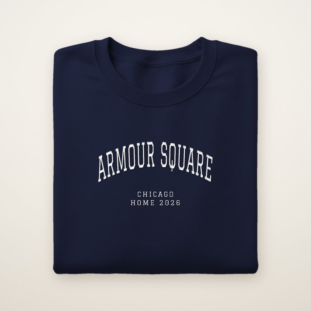 Armour Square Chicago Home 2026 Embroidered Crewneck — White Thread