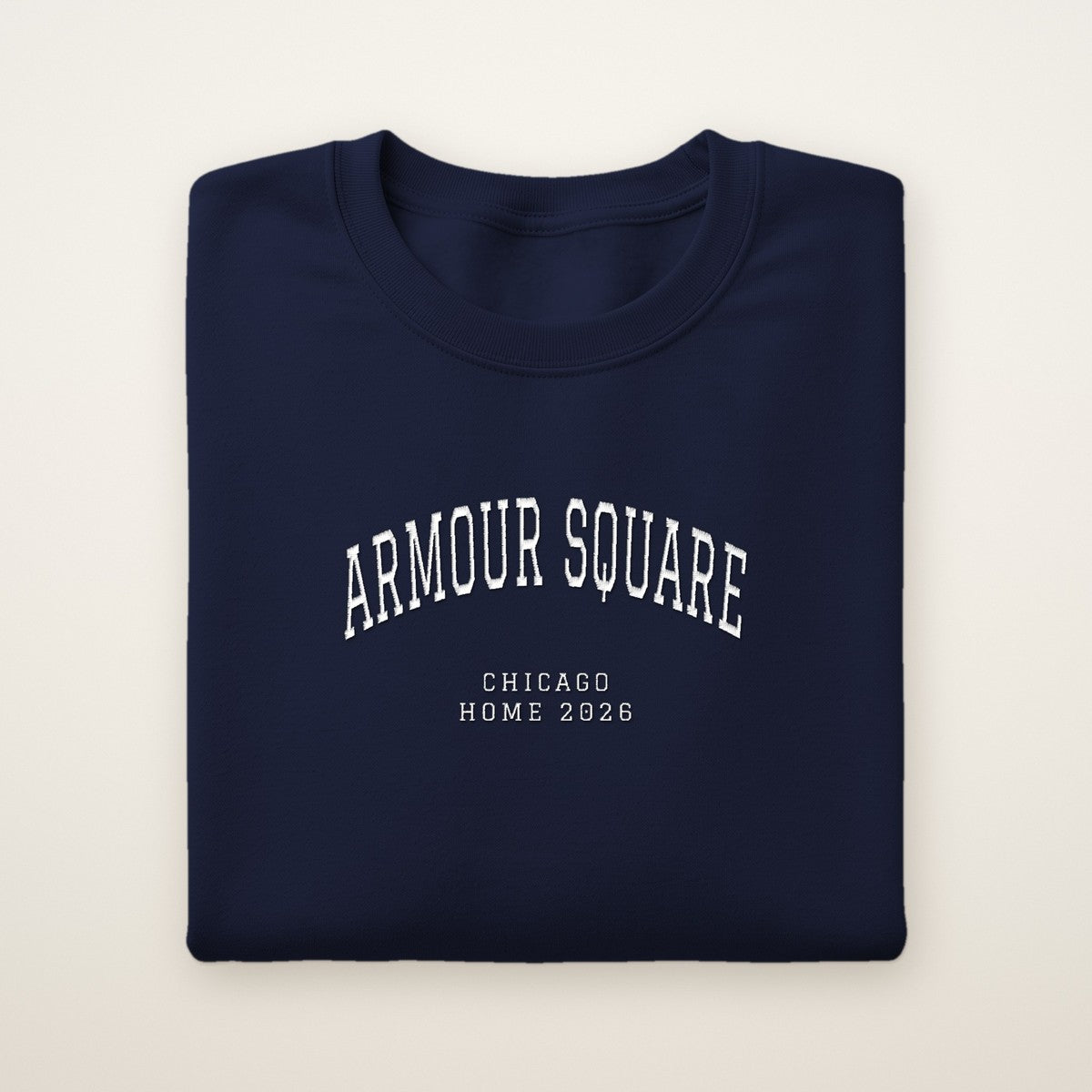 Armour Square Chicago Home 2026 Embroidered Crewneck — White Thread