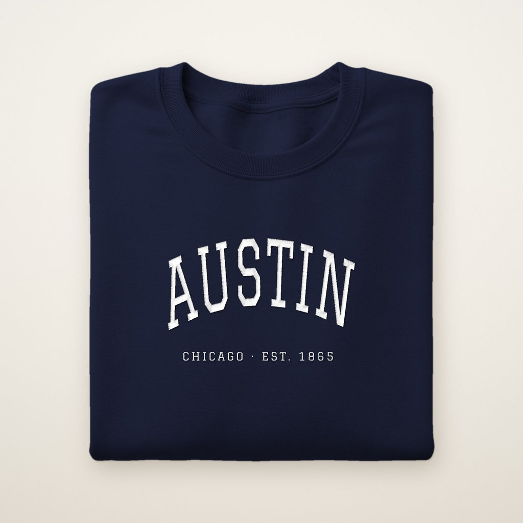 Austin Chicago Embroidered Crewneck — White Thread