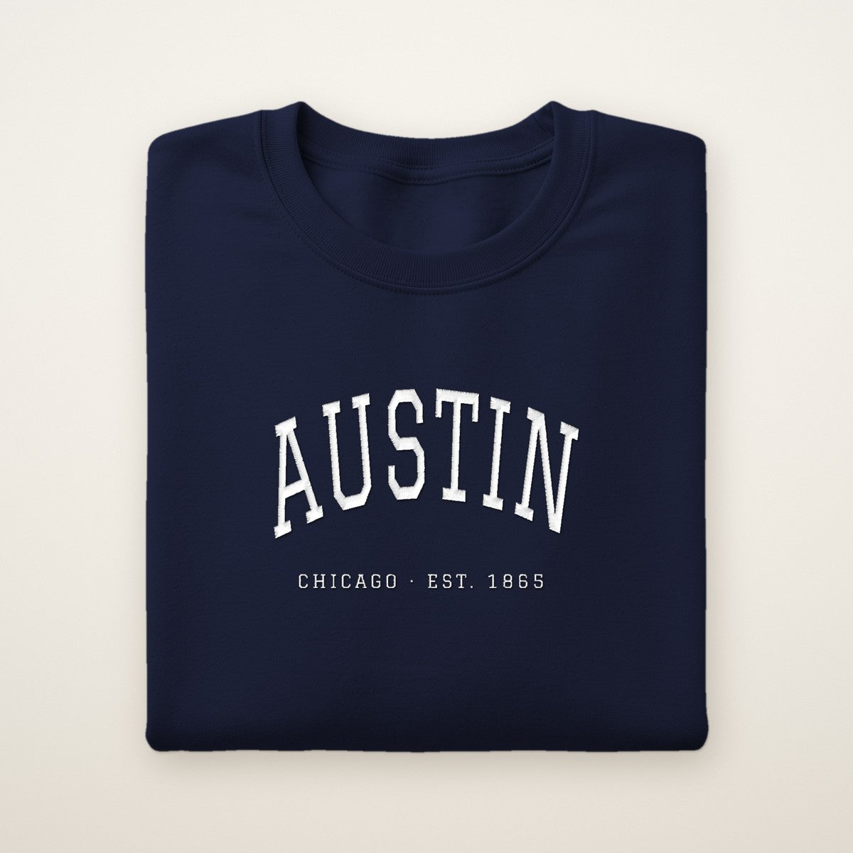 Austin Chicago Embroidered Crewneck — White Thread