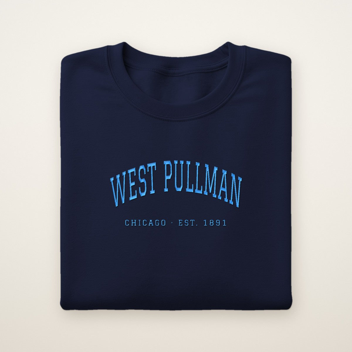 West Pullman Chicago Embroidered Crewneck — Sky Blue Thread