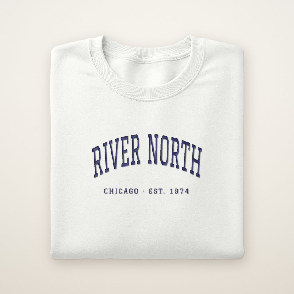 River North Chicago Embroidered Crewneck — Navy Thread