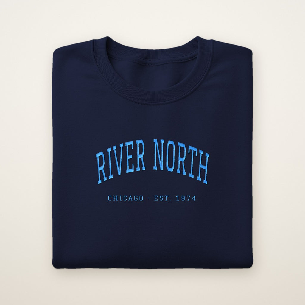 River North Chicago Embroidered Crewneck — Sky Blue Thread