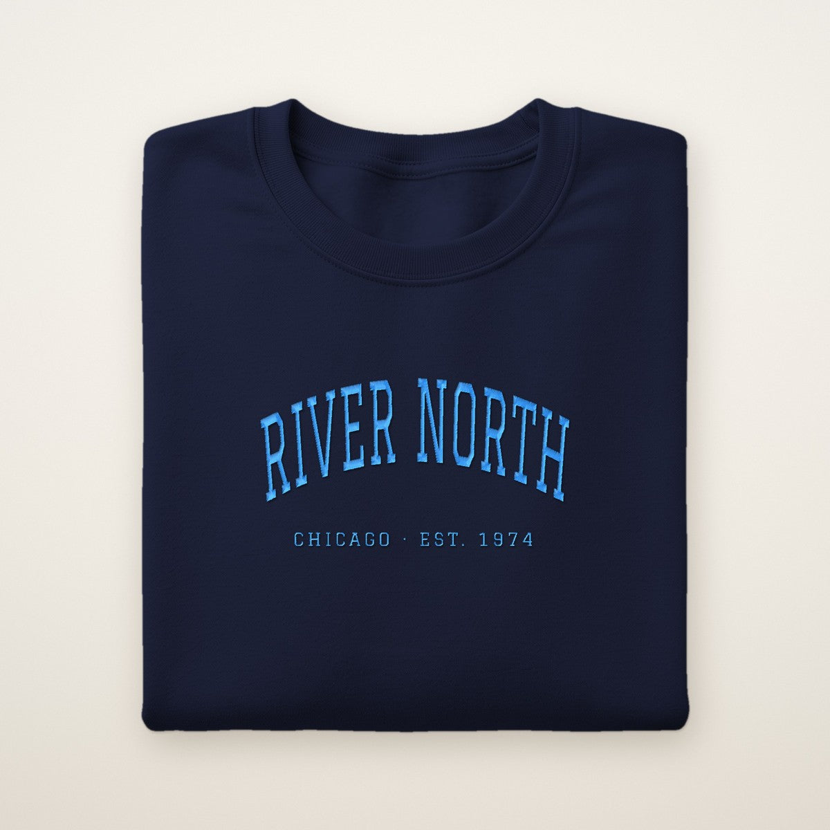 River North Chicago Embroidered Crewneck — Sky Blue Thread