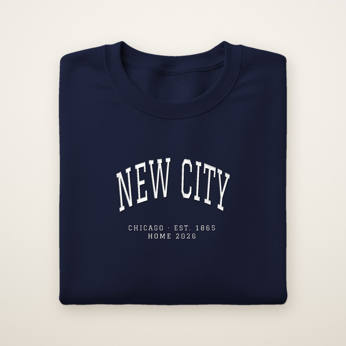 New City Chicago Home 2026 Embroidered Crewneck — White Thread