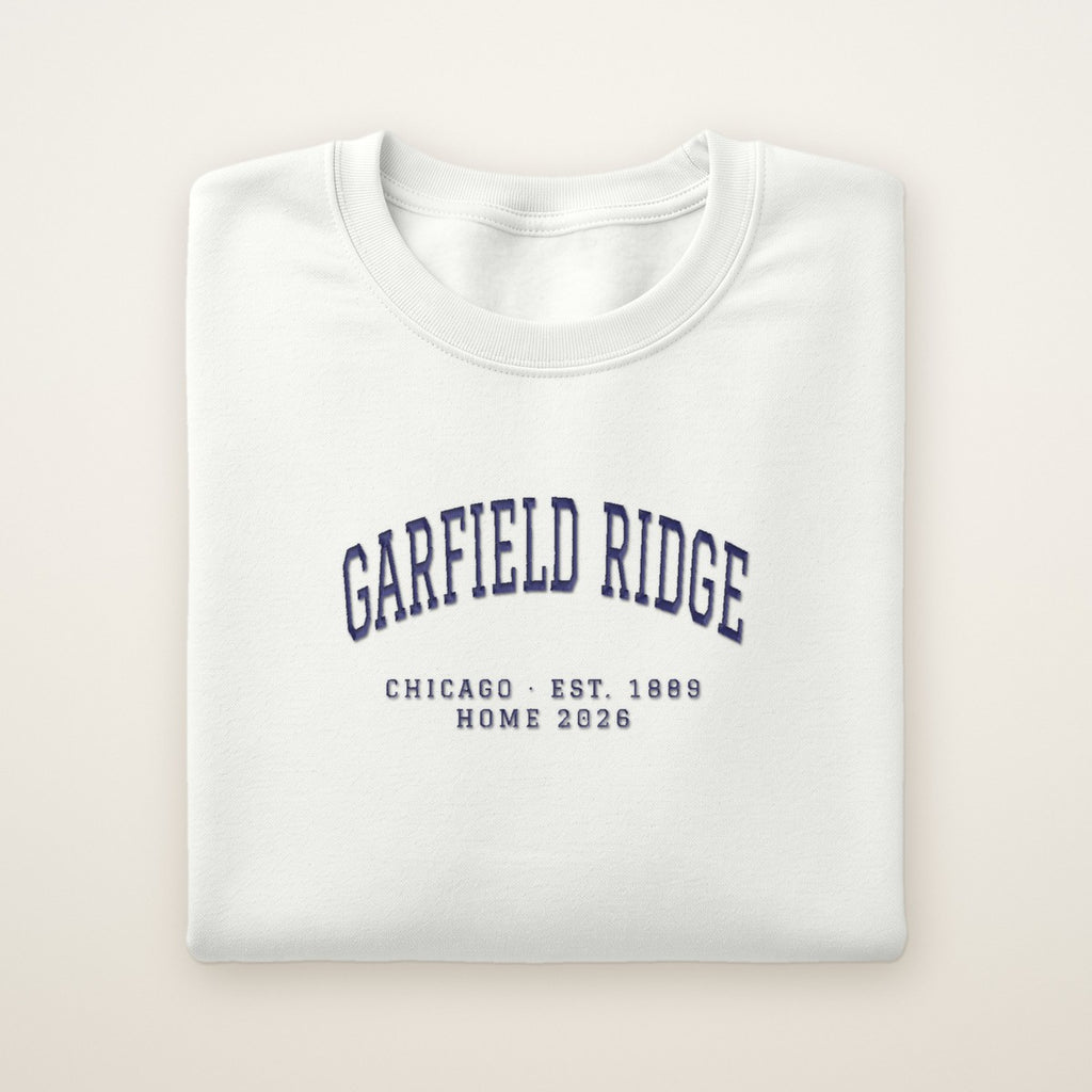 Garfield Ridge Chicago Home 2026 Embroidered Crewneck — Navy Thread