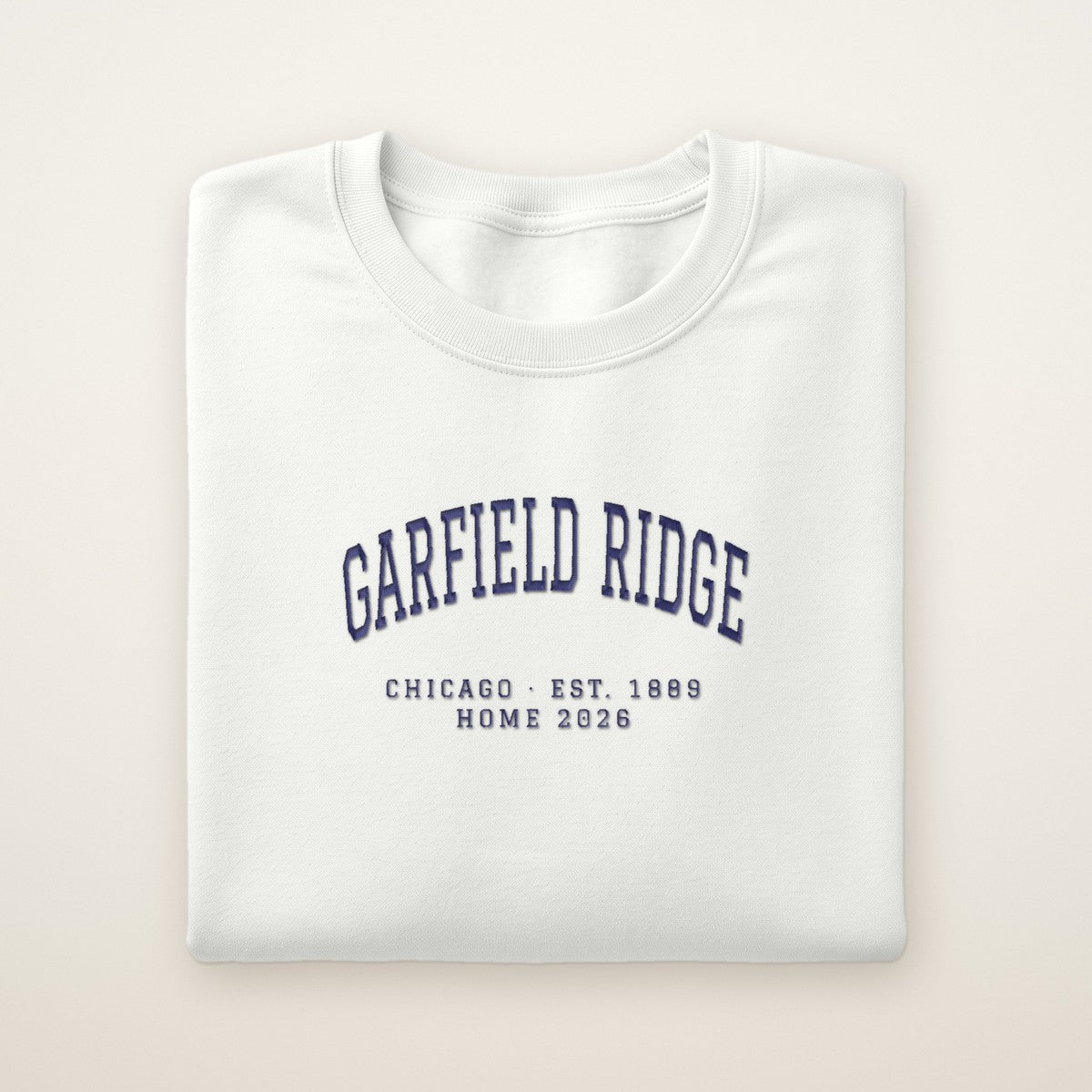 Garfield Ridge Chicago Home 2026 Embroidered Crewneck — Navy Thread