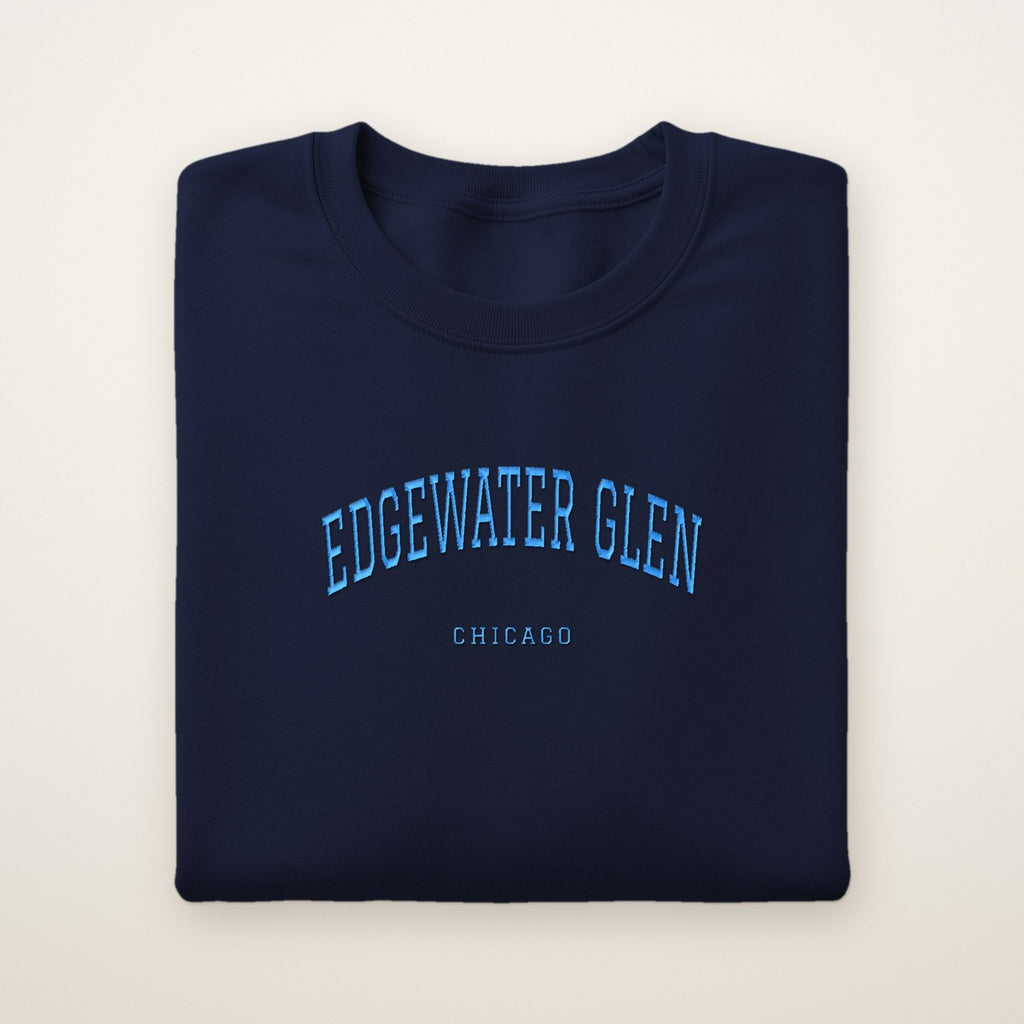 Edgewater Glen Chicago Embroidered Crewneck — Sky Blue Thread