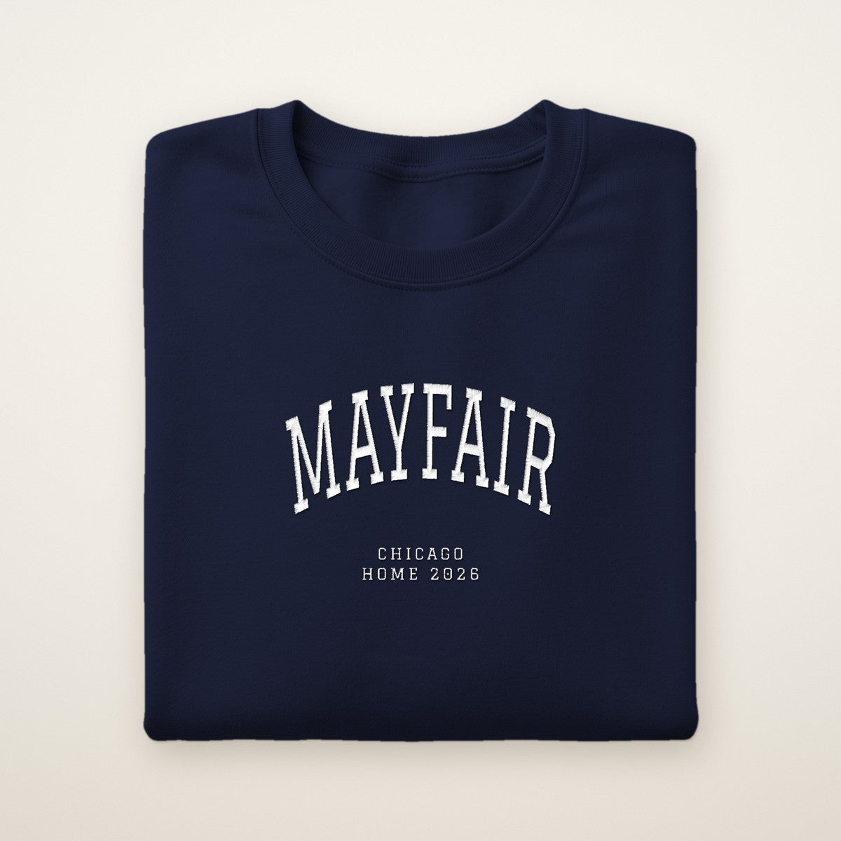 Mayfair Chicago Home 2026 Embroidered Crewneck — White Thread