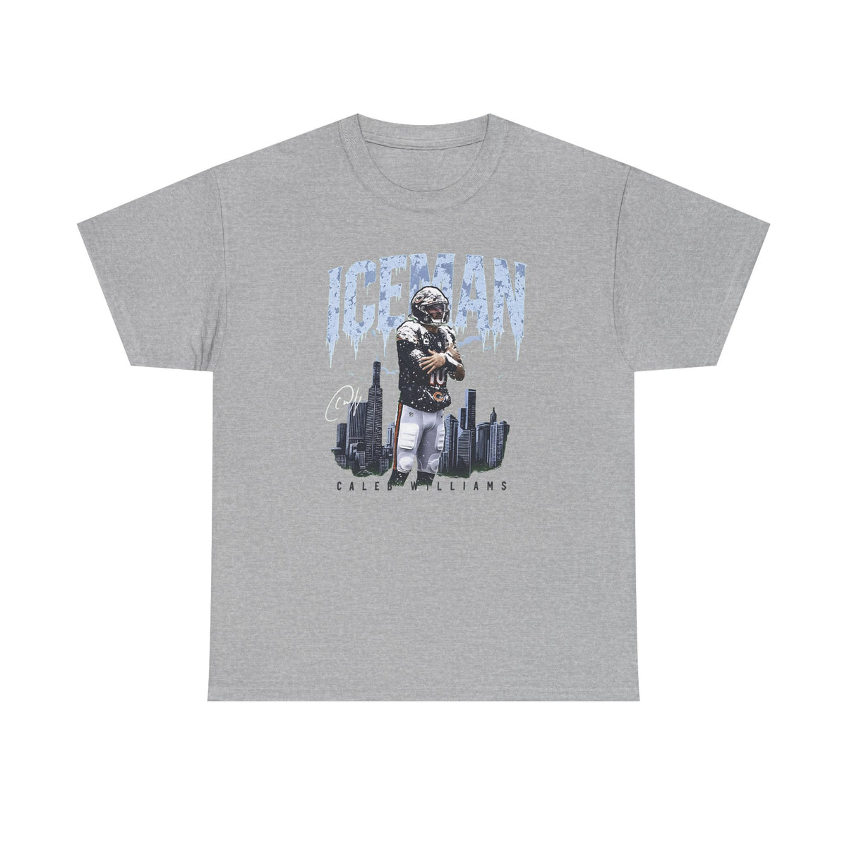 Caleb Williams Iceman t-shirt in sport grey, front view