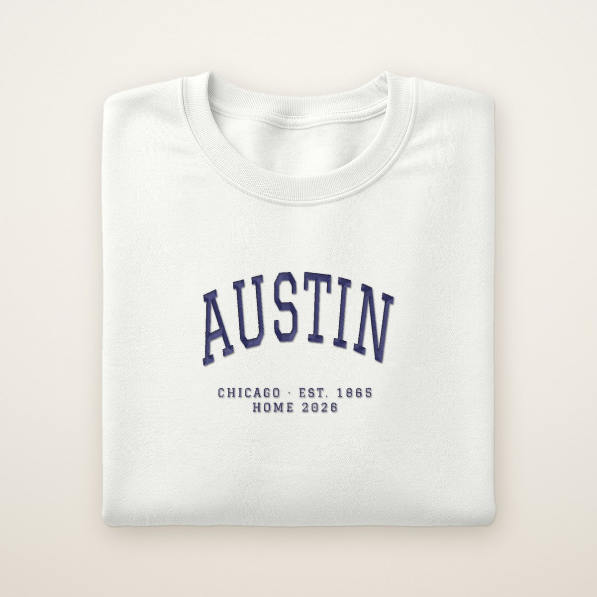 Austin Chicago Home 2026 Embroidered Crewneck — Navy Thread