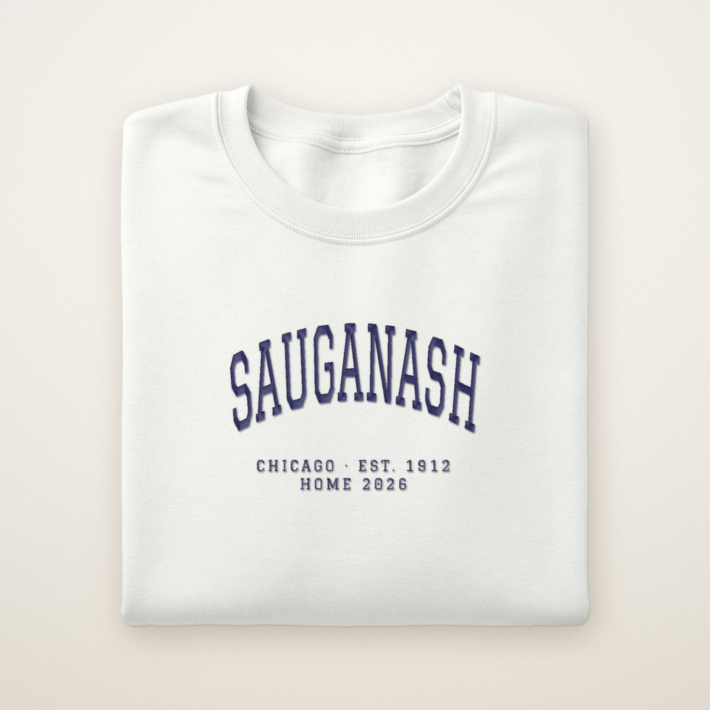 Sauganash Chicago Home 2026 Embroidered Crewneck — Navy Thread