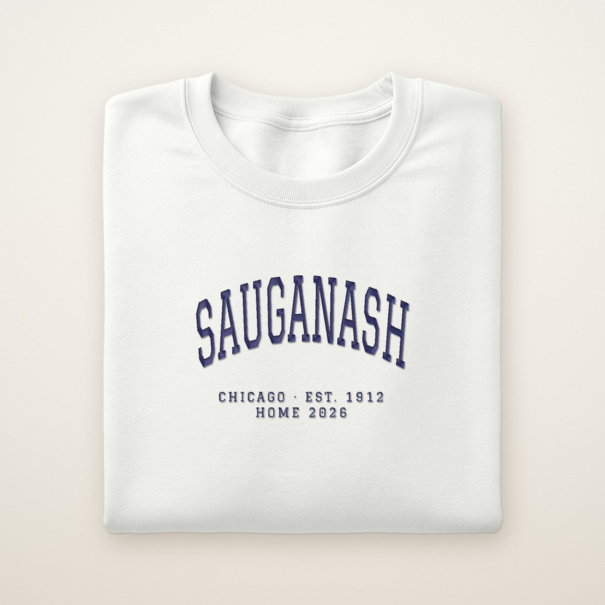 Sauganash Chicago Home 2026 Embroidered Crewneck — Navy Thread