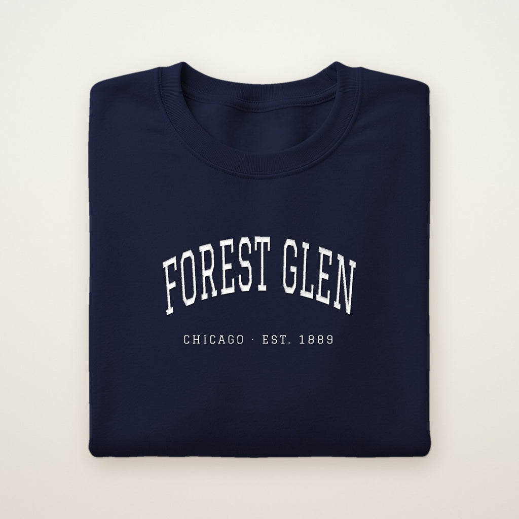 Forest Glen Chicago Embroidered Crewneck — White Thread