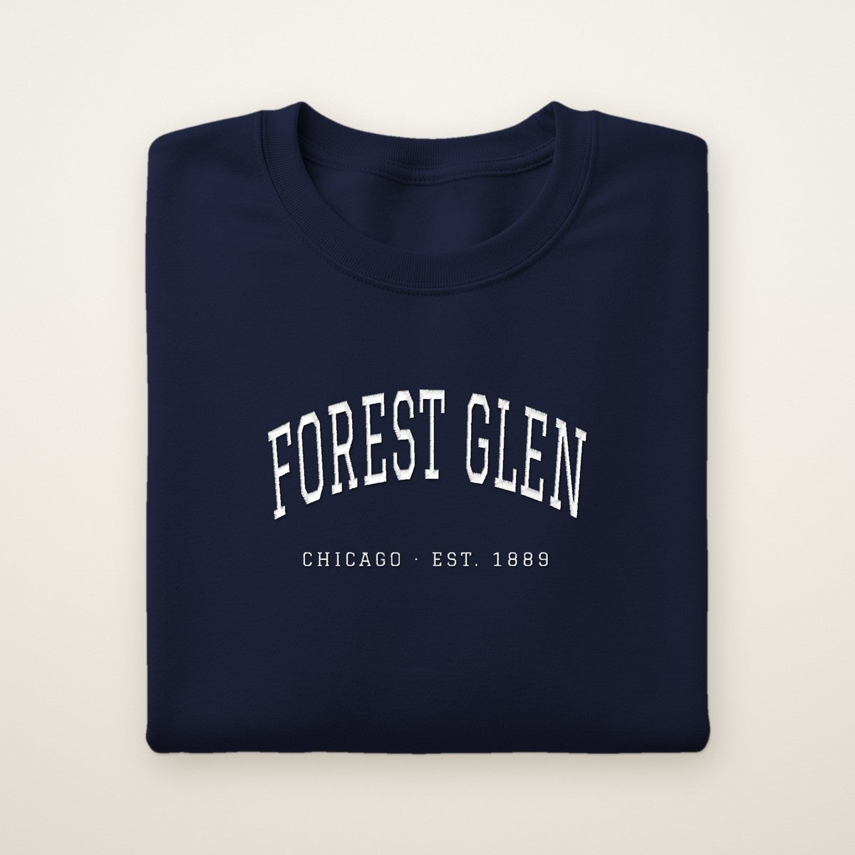 Forest Glen Chicago Embroidered Crewneck — White Thread