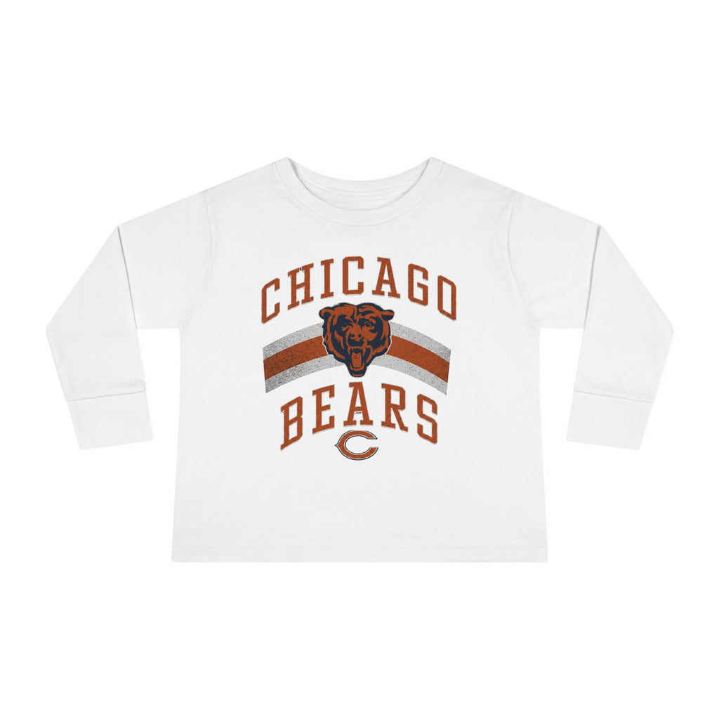 Vintage Chicago Bears toddler long-sleeve tee in white, front view