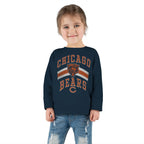 Toddler wearing the Vintage Chicago Bears toddler long-sleeve tee in navy