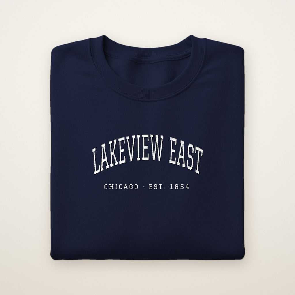 Lakeview East Chicago Embroidered Crewneck — White Thread