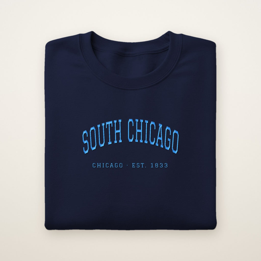 South Chicago Chicago Embroidered Crewneck — Sky Blue Thread