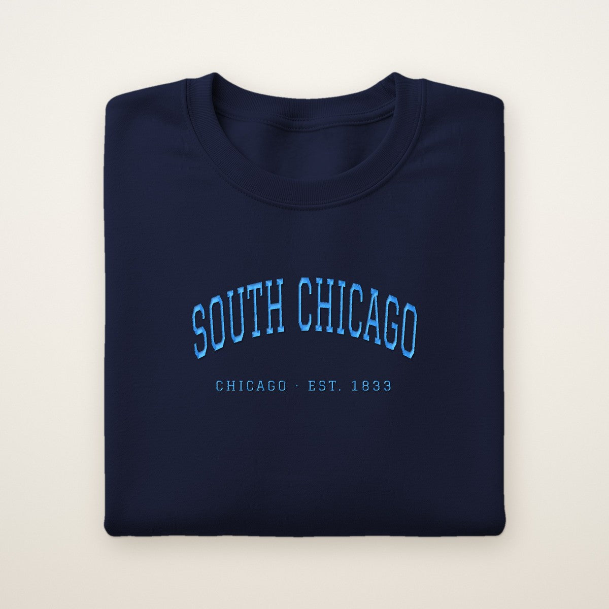 South Chicago Chicago Embroidered Crewneck — Sky Blue Thread