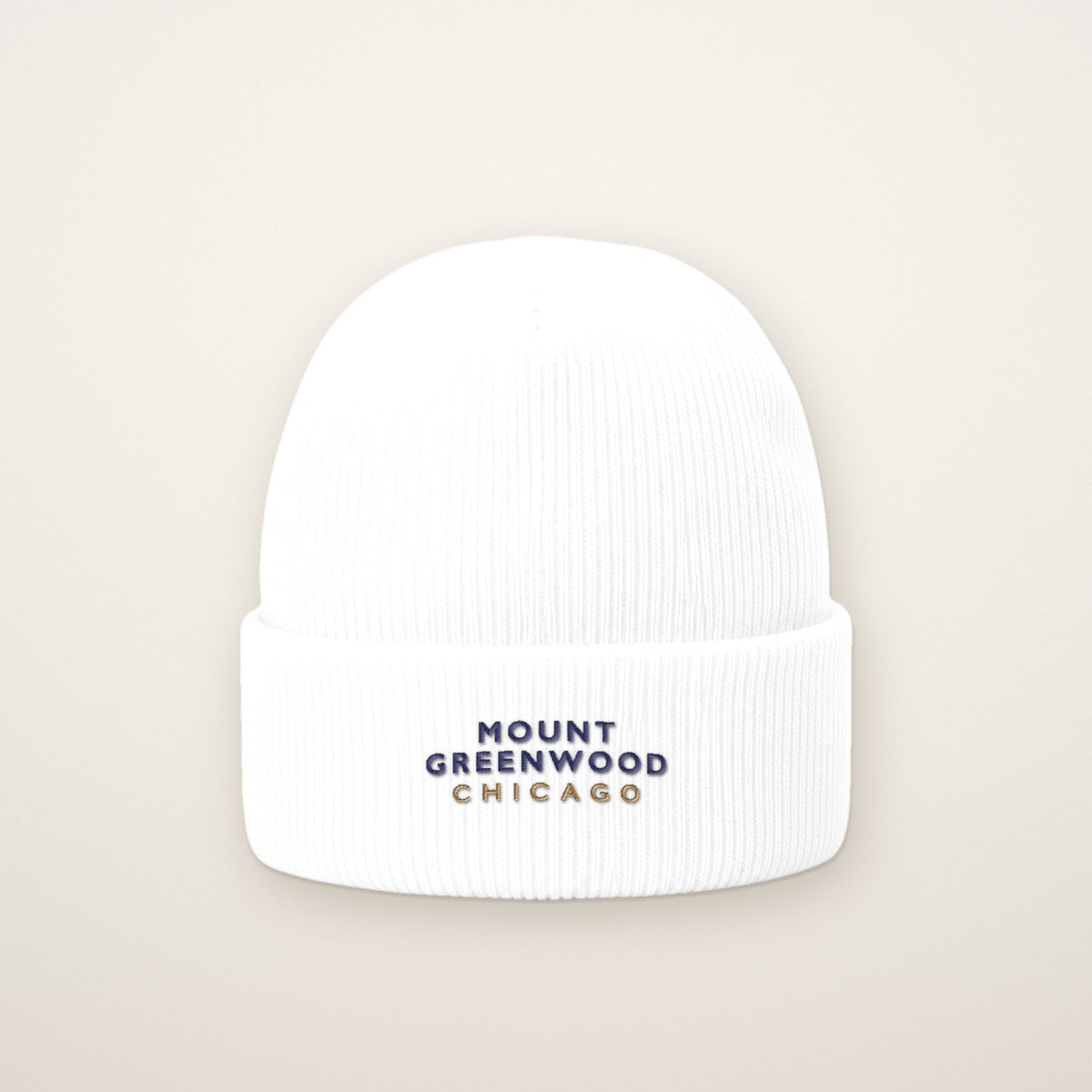 Mount Greenwood Chicago Embroidered Cuffed Beanie — Navy Thread