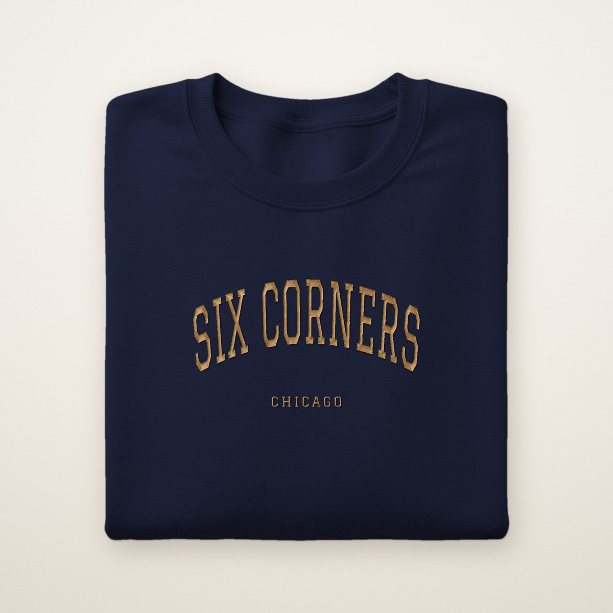 Six Corners Chicago Embroidered Crewneck — Gold Thread