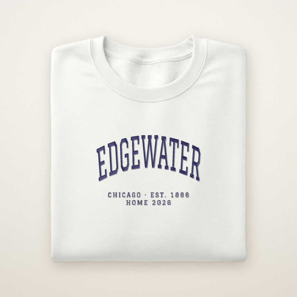Edgewater Chicago Home 2026 Embroidered Crewneck — Navy Thread