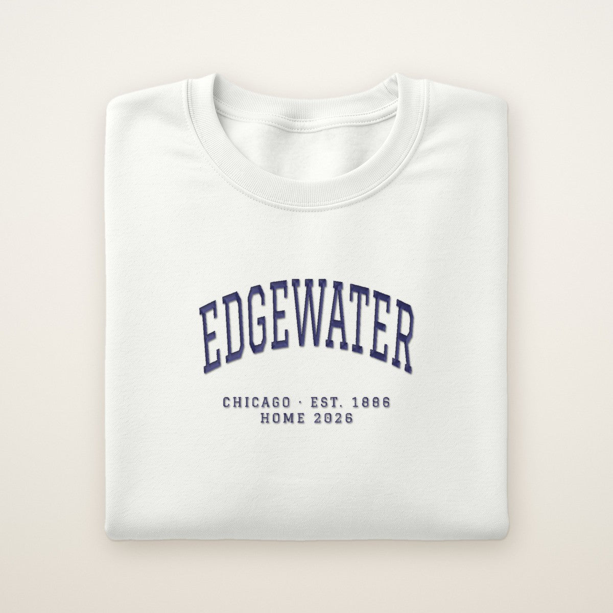 Edgewater Chicago Home 2026 Embroidered Crewneck — Navy Thread