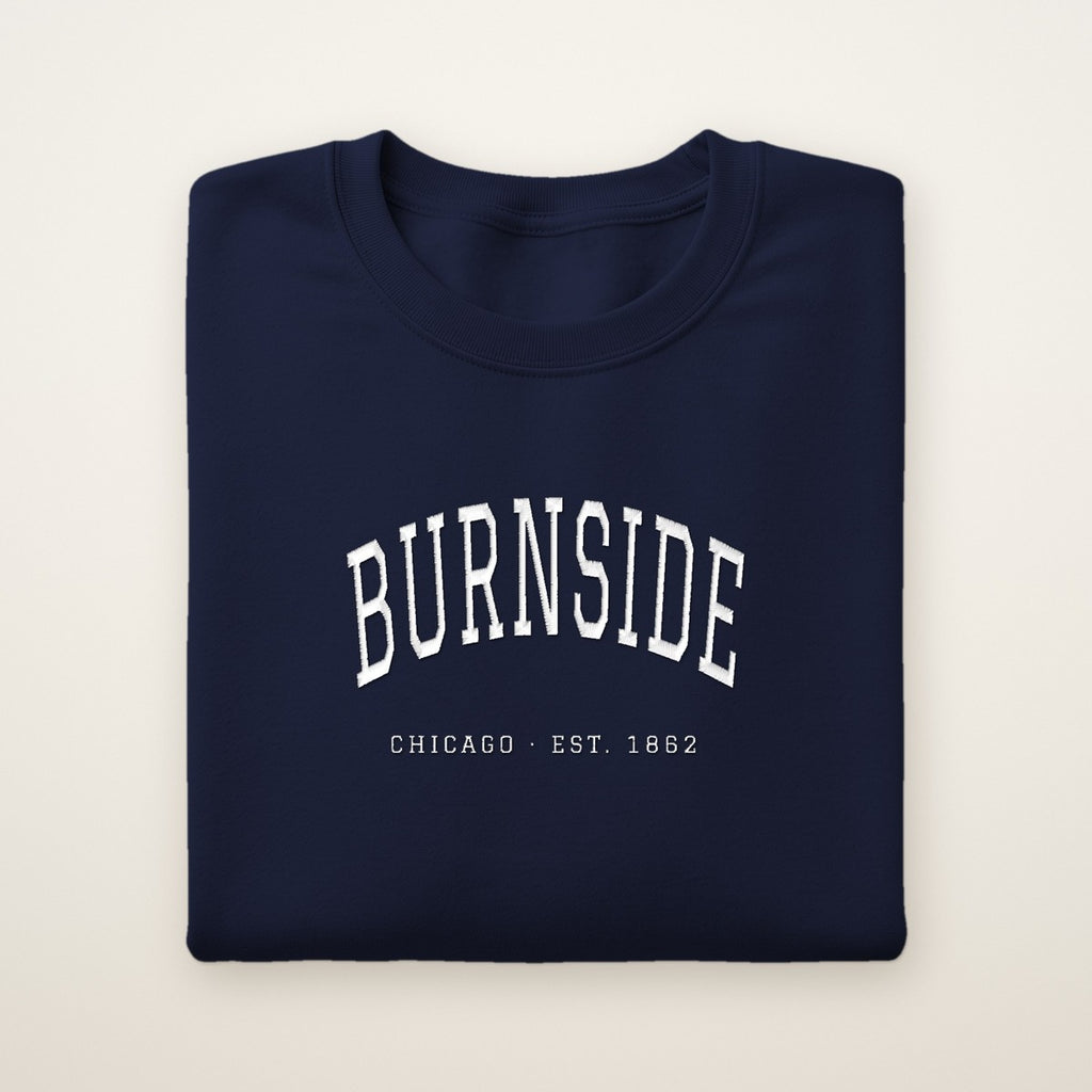 Burnside Chicago Embroidered Crewneck — White Thread