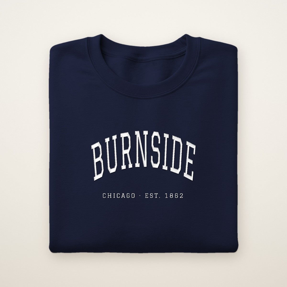 Burnside Chicago Embroidered Crewneck — White Thread