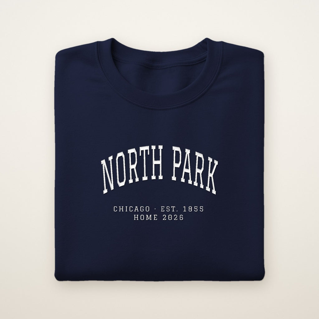 North Park Chicago Home 2026 Embroidered Crewneck — White Thread